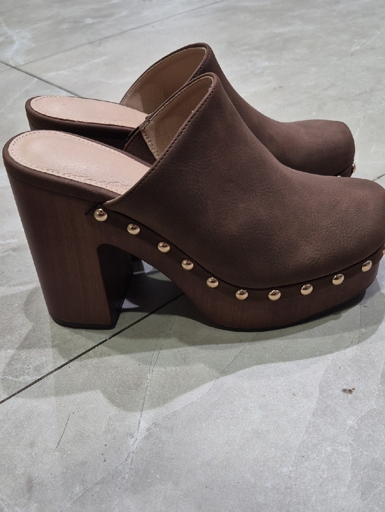 None Shoes - Brown Studded Platform Clog Mules